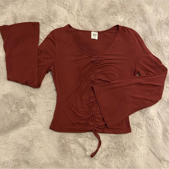 Burgandy Long Sleeve V-Neck Blouse size L - Picture 7 of 9